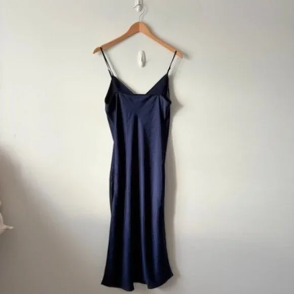 Aritzia Wilfred Only Satin Midi Slip Dress Navy Blue Size Medium - Picture 6 of 7